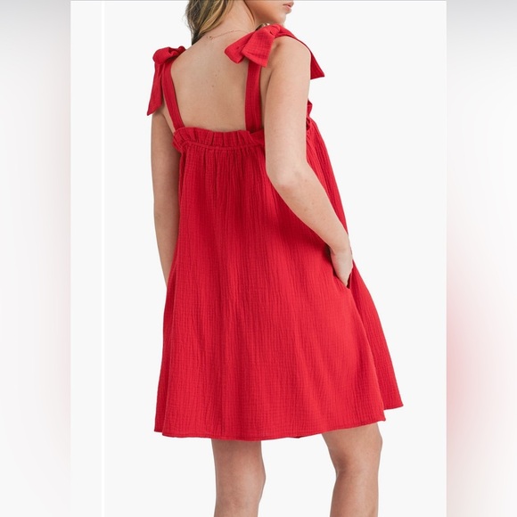 Lush Dresses & Skirts - NWT LUSH Red Cotton Shoulder Tie Dress Women’s Size Medium